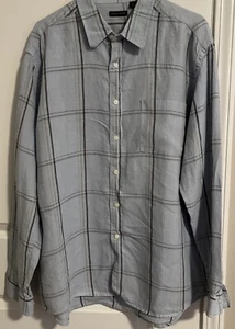 STRUCTURE Shirt XLarge light blue Plaid Linen Long Sleeve Button Up Shirt EUC j1 - Picture 1 of 8