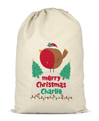 BABY ORIGINALS Personalised Christmas Sack Robin Fairy Light Xmas Gift Bag XL for Gifts