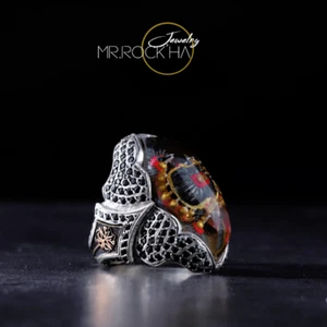 Mosque Domed Design,Engraving Turhish Motif,925 Sterling Silver Men's Big  Ring - Picture 1 of 14