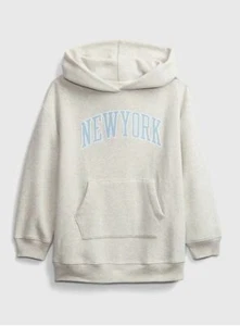GAP Kids Girl Gray New York Logo Oversized Tunic Pocket Hooded Sweatshirt 10 - Picture 1 of 2