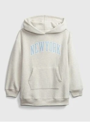 GAP Niños Niña Gris Nueva York Logo Grande Túnica Bolsillo Sudadera con Capucha 10  Foto 1 de 2