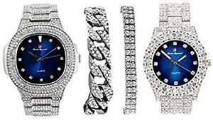Two Favorite Bling'ed Out Mens Timepieces Two Bling'ed Out Cuban Bracelt 8475Set
