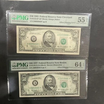 FR#2119-A&FR#2122-D*STAR.A Pair Of Offset Printing Errors.PMG 64&55 W/EPQ.Rare  - Image 1 of 4