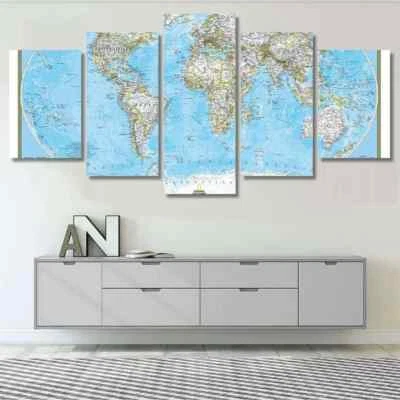 World Map National Geographic Style Panel Prints 5 Piece Panel Canvas Wall Art - Image 1 of 2