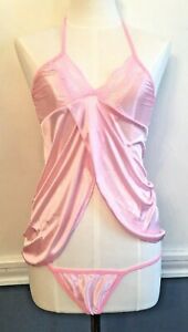 XS Women's Pink Cami and Thong Set New NIP 2 Piece Sexy Lingerie Halter Style