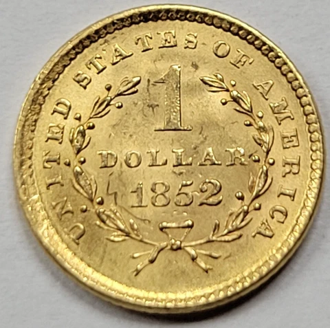 1852 $1 Gold Dollar Liberty Head Type 1 GEM UNC Detail Obv Scratch Gold *D128 Cover