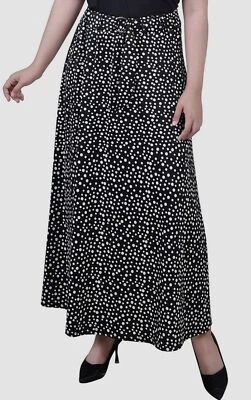 NY Collection Women's Black Polka Dot Unlined Belted A-Line Skirt Petite Size PL - Image 1 of 3