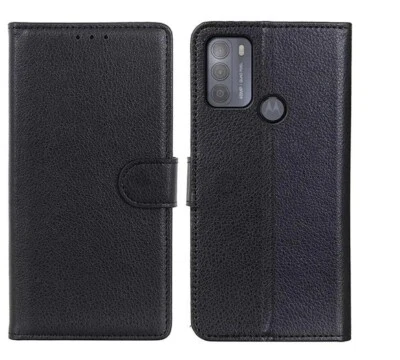 MOBILE CONNECT LONDON LIMITED Flip Wallet Magnetic Leather 03 Pockets Case for Motorola E20 E30 E40 in Black