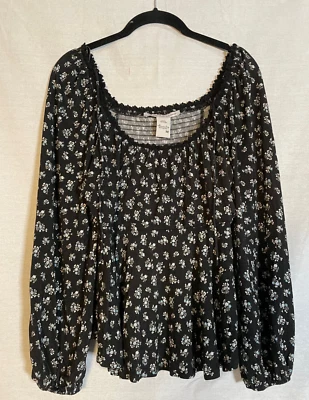 Blusa Camisa Mujer American Rag Cie Negra con Flores Talla Mediana Nueva con Etiquetas Foto 1 de 4