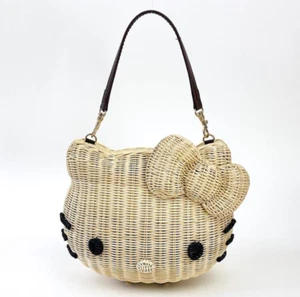 Sanrio Hello Kitty Rattan Bag Natural Shoulder Accommode From Japan NEW - Picture 1 of 5