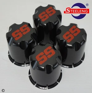 Golf Cart UTV ATV Wheel Rim 'SS' Black/Red Center Caps (Set of 4) - Picture 1 of 1