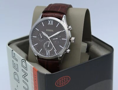 NEW AUTHENTIC FOSSIL FENMORE CHRONOGRAPH SILVER BROWN LEATHER BQ2719 MEN'S WATCH - Image 1 of 4