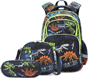 3Pcs Boys Dinosaur Backpack Set with Lunch Box Pencil Case, School Book Bag for - Picture 1 of 12