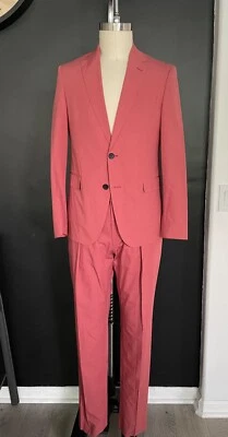 Hugo Boss Men's 100% Cotton 2 Piece Suit Coral color Suit Size 38S 32X30.5 - Image 1 of 4