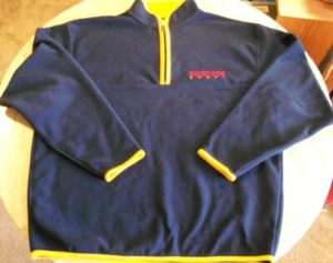 Dockers Sport Fleece Pullover Navy Blue 1/4 Zip Men's M Yellow Trim Made in USA - Picture 1 of 8