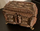 Alte Schmuck Spardose Holz Kiste 15x10cm Handarbeit leer ohne Schlssel um 1900