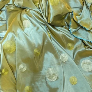 10m Taffeta Circles Spotted Dress Fabric Curtains Blinds 60" DUCK EGG BLUE/GREEN - Picture 1 of 3
