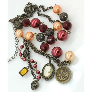 VINTAGE AVON 1980's signed NA charm necklace cameo, angel, heart, 18"-21" EUC - Picture 1 of 10