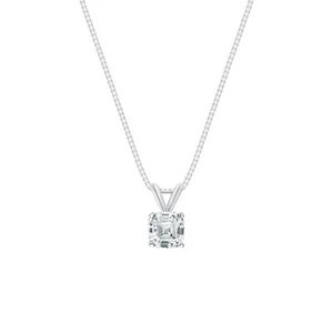 1/2 Ct Asscher Lab Created Grown Diamond Pendant Necklace 18K White Gold F/VS - Picture 1 of 3
