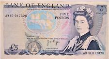 England (Uk) Great Britain 5 Pound Banknote 1973 As Pictured Queen Elizabeth Ii