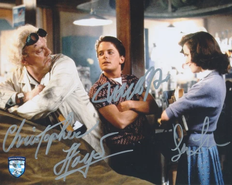 MICHAEL J FOX CHRISTOPHER LLOYD LEA THOMPSON Signed 8x10 Autograph OPX 063551 Cover