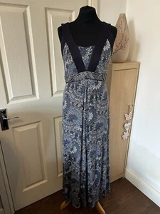 Monsoon Size 12 UK Maxi Dress Blue Boho Sleeveless Beaded Summer Holiday V-Neck - Picture 1 of 10