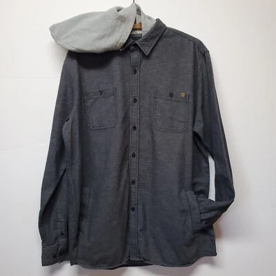 Vtg Rip Curl Youth Shirt w/Hoodie L Gray Button Down Skater Jacket Slant Pockets - Image 1 of 4