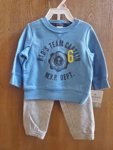 NWT Size 9M Carter's 2pc set outfit Dad's Team Captain MVP blue shirt gray pants - Picture 1 of 2