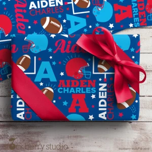Football Wrapping Paper Personalized Sports Gift Wrap Name Boy Children's - Picture 1 of 4