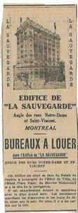 1915 PUBLICITÉ ORIGINALE DE L'ÉDIFICE DE LA SAUVEGARDE COMPAGNIE D'ASSURANCE - Bild 1 von 1