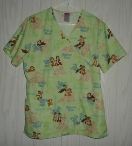 Disney Chip & Dale Chipmunks Scrub Top Double Trouble Green Size S EUS - Picture 1 of 11