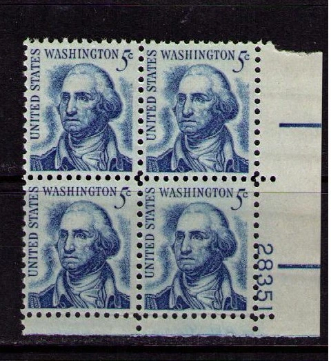 US USA Sc# 1283 MNH FVF PLATE # BLOCK  President George Washington Untagged - Image 1 of 1