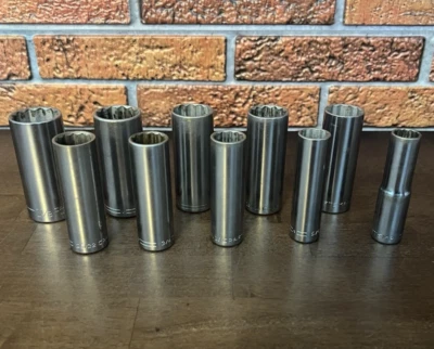 Vintage 1960's Craftsman 1/2" Drive 12 Point -V- Series Deep Sockets 10 Pcs SAE - Image 1 of 4