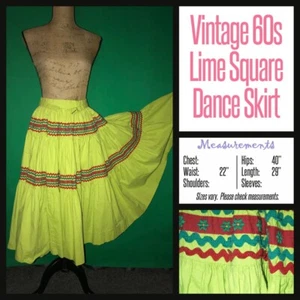 Vintage 60's Lime Square Dance Skirt 22" Waist XS Extra Small - Picture 1 of 2