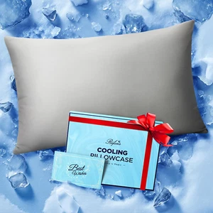 Cooling Pillowcases for Hot Sleepers – Soft Silk Feel, Zippered Covers, Gray - Picture 1 of 14