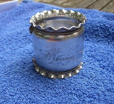 Large VICTORIAN Silverplate NAPKIN RING-Applied Wire-Mono MINNIE-Nice! • 35.40$