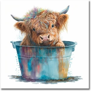 Adorable bebé vaca en cubo arte de pared rústico granja acuarela lienzo 16 x 16" - Imagen 1 de 8