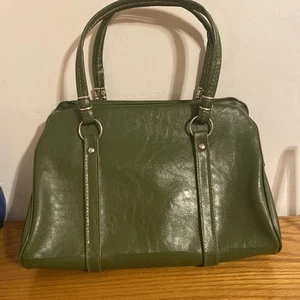 Vintage 60’s Olive Green Faux Leather Handbag - Picture 1 of 11