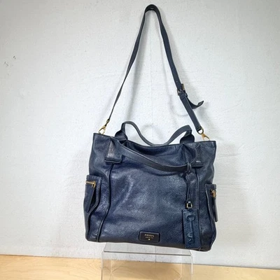 Edición fósil Nº Bolso de mano 1954 azul marino de cuero granulado con correa para el hombro Foto 1 de 4