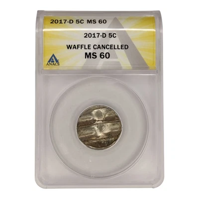 2017 D Jefferson Nickel Error Coin Waffle Cancelled ANACS MS 60 1B2 - Image 1 of 2