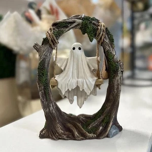 Swinging Ghost on Tree Swing - Cute Spooky Halloween Decor - Picture 1 of 17