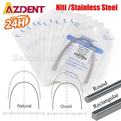 10X AZDENT Dental Orthodontic Arch Wire Niti Stainless Steel Round  Rectangular - Image 1 of 4