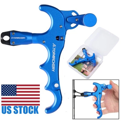 Archery 360° Rotate Compound Bow Release Aid 4-Finger Thumb Trigger Caliper Hunt - Image 1 of 4