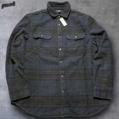 Banana Republic 衬衫男式大号蓝色黑色标准版法兰绒纽扣 — 第 1/4 张图片