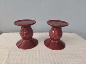 Longaberger Woven Traditions Arándano Cerámica Vela Pilar Par Cesta Tejido - Imagen 1 de 8