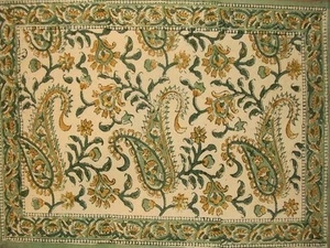 Mantel individual de mesa de algodón cachemir Rajasthan 19" x 13" verde - Imagen 1 de 1
