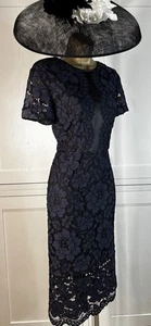 Phase Eight UK 14 Navy Lace Overlay Stretchy Mother Of Bride Wedding Races Dress - Picture 1 of 20
