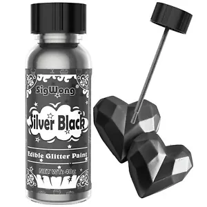 Edible Glitter Paint - 40g Silver Black Liquid Edible Cake Paint Food Coloring, - Picture 1 of 3