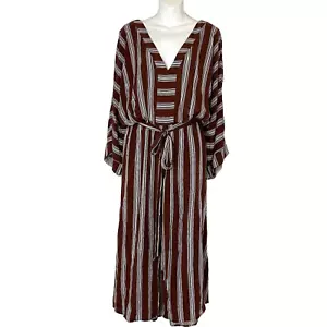 City Chic Casablanca Dress Size 20 Womens Long Boho Brown Striped Belted Midi - Picture 1 of 16