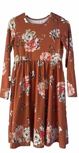 Zulily Kleid Mädchen XXL Langarm Baumwolle Rost Orange Blumen, Boho Chic Herbst - Bild 1 von 12